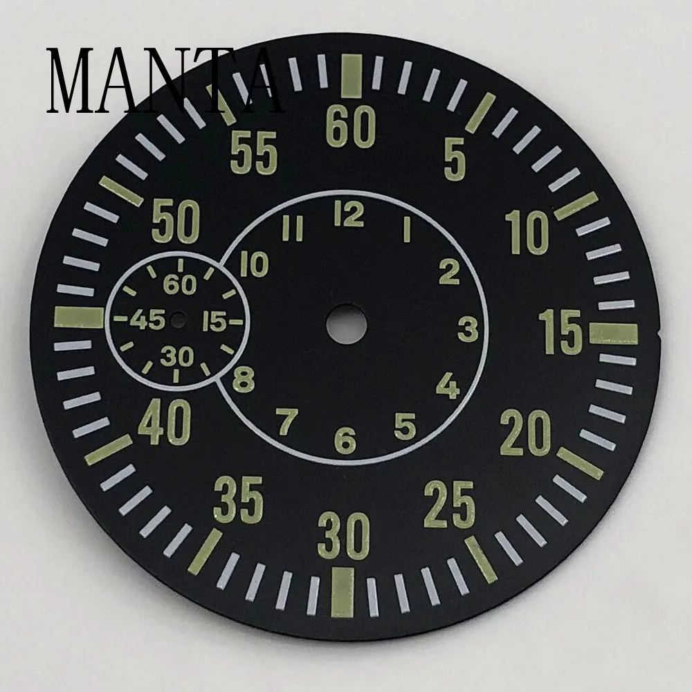 MANTA 38.5mm Sterile Black Dial Green Luminous Watch Parts Fit ETA6497 Seagull ST3600 Movement