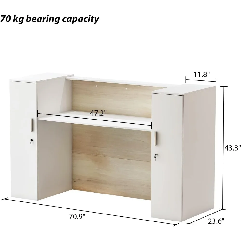 Large Reception Desk with Counter, Retail Counter with Private Lockable Storage & Adjustable Shelves, for Salon Reception Room