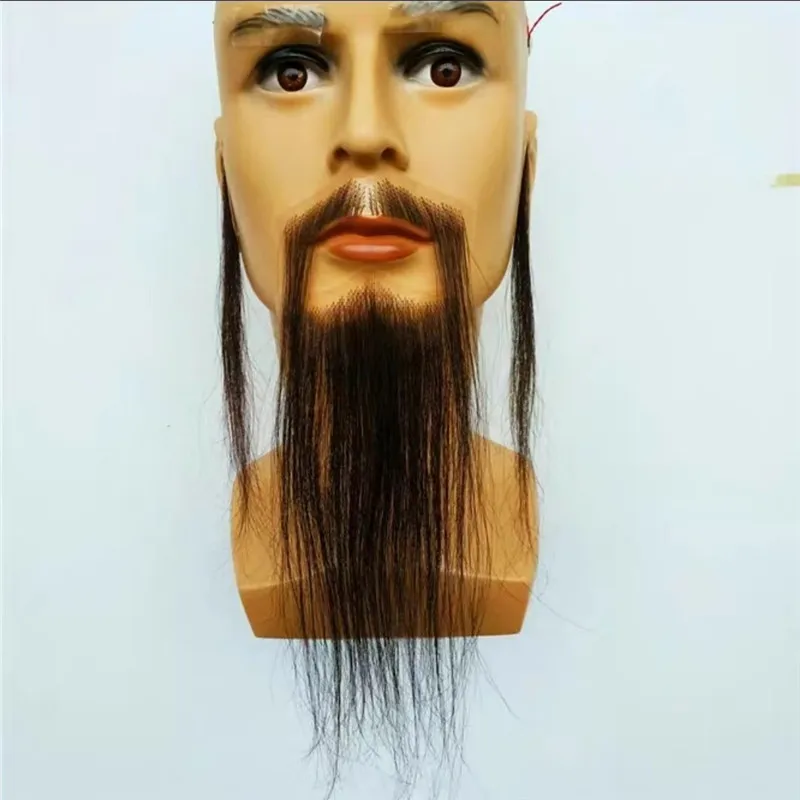 

Black Grey Fake Face Mustache For Men Natural Yak Hair Invisible Swiss Lace Black Straight Thick Facial False Beard Makeup