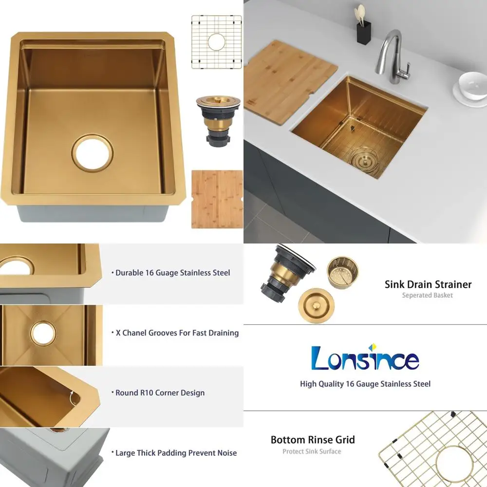 حوض قضيب سفلي من الفولاذ المقاوم للصدأ، مقاس 16، 17 × 19 بوصة، يتضمن محطة العمل، مثالي للحانات المبللة الصغيرة والقضبان المنزلية #1