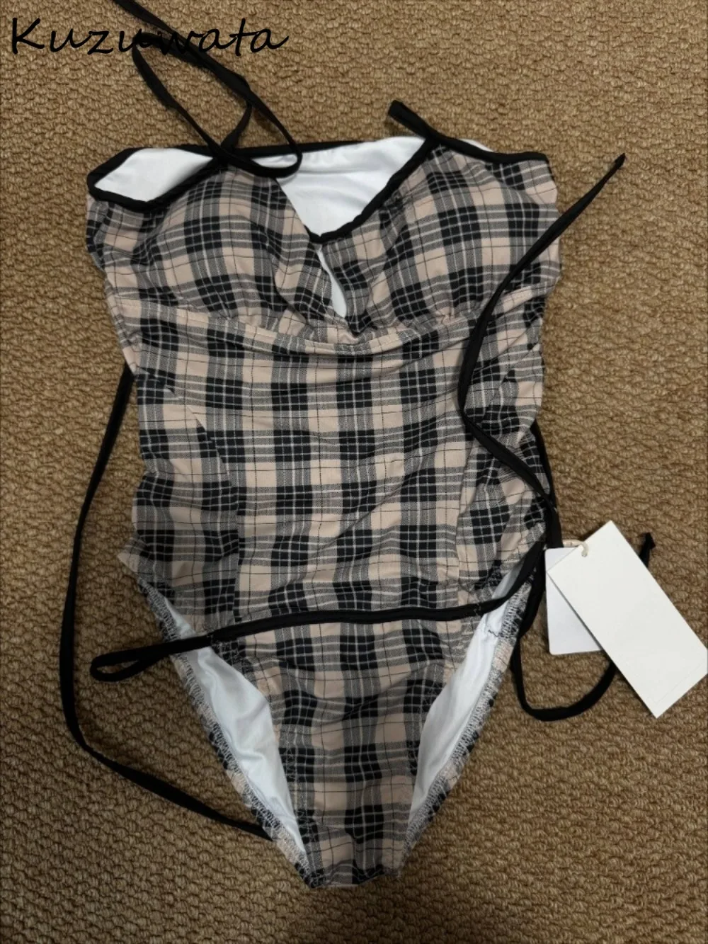 

Kuzuwata Moda Plaid Sling Slim Waist Bodysuit Spice Girls Sexy Hollow Out Casual Romper Japan Hot Sell Streetwear New Jumpsuits