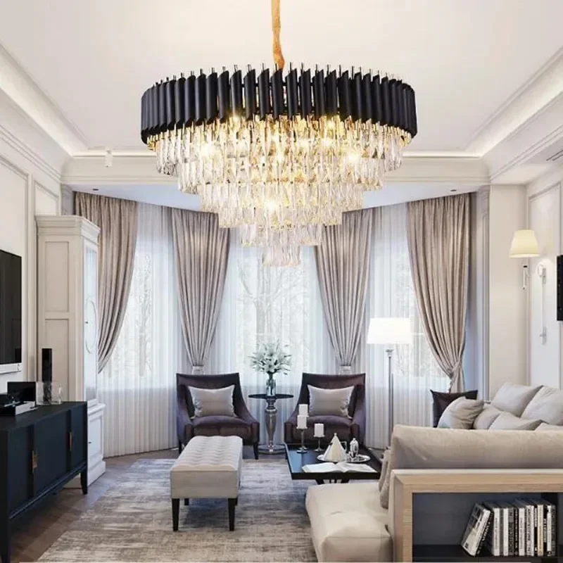 

Modern Gold/Black Luxury Crystal LED Chandelier Pendant Ceiling Light Fixture for Living Room Hotel Hall Decor Hanging Lamp