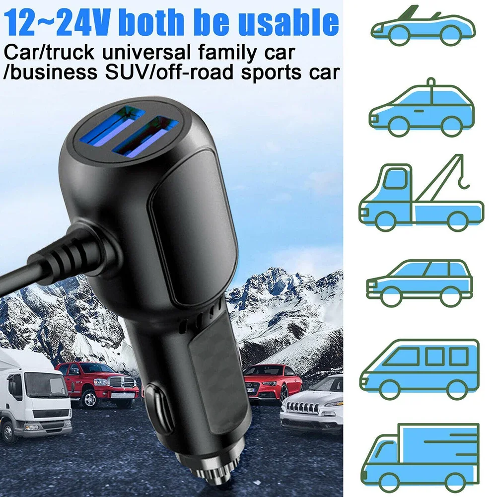 ABS Dash Cam Car Charger Voltage Display 2in1 Multi-function Blue LED Light Fire Resistant ABS Multi-function 3.5A