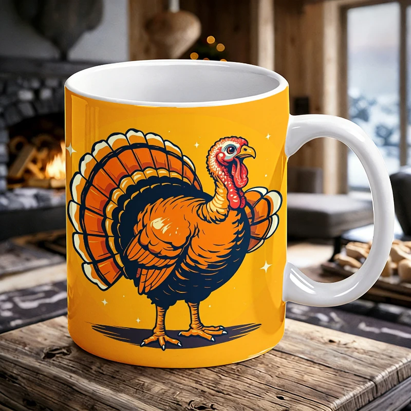 

11 oz Turkey Ceramic Mug with Handle, Full-Print Pattern Coffee Mug, Insulated Milk Cup, Water Cup for Office, Fade-Resistant