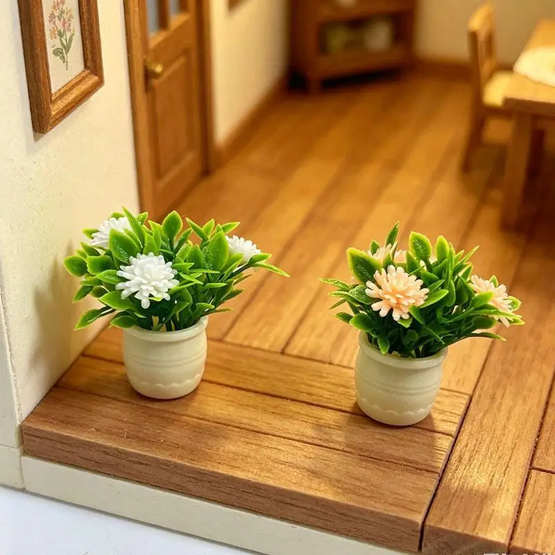 {H} 1Pcs Miniature Gypsophila Potted Plant For Model House Living Room Decoration Mini Landscape Crafts