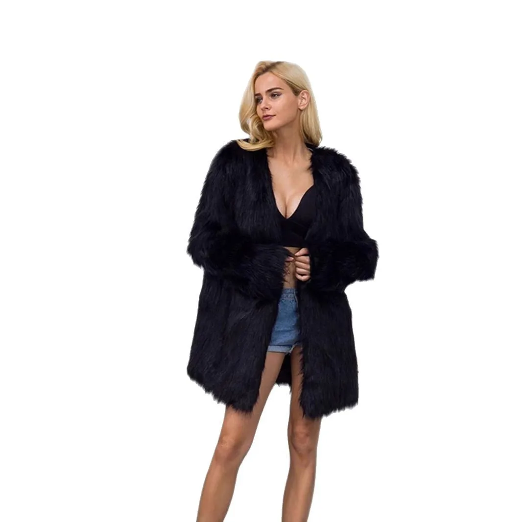 Утолщенная зимняя женская куртка из искусственного меха с круглым вырезом и открытой строчкой, женская пальто из эко-лисьего меха, шикарное пушистое пальто из искусственного меха для женщин