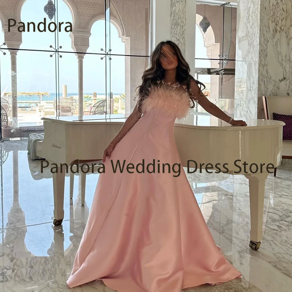 

Pandora Sexy pink strapless floor-length ball gown sleeveless A-line feather satin train women's wedding formal evening dress