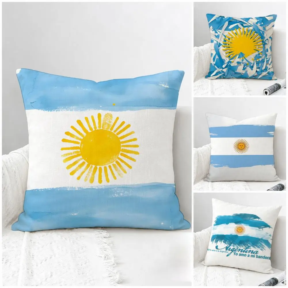 Flag Argentina National Flag Cushion Cover Natural Linen Pillowcase Set, All-in-One Decor for Sofa, Bedroom & Chair
