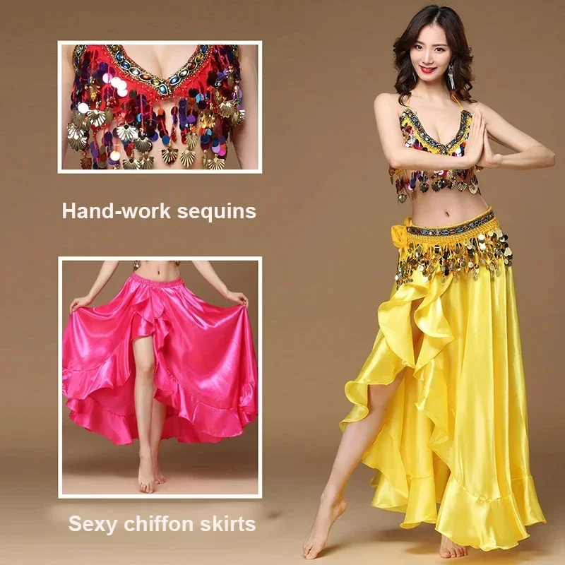 New Women Belly Dance Costume Oriental Belly Dance Skirt Stage Performance  Set Bra Belt Skirt Belly Dancing Wear