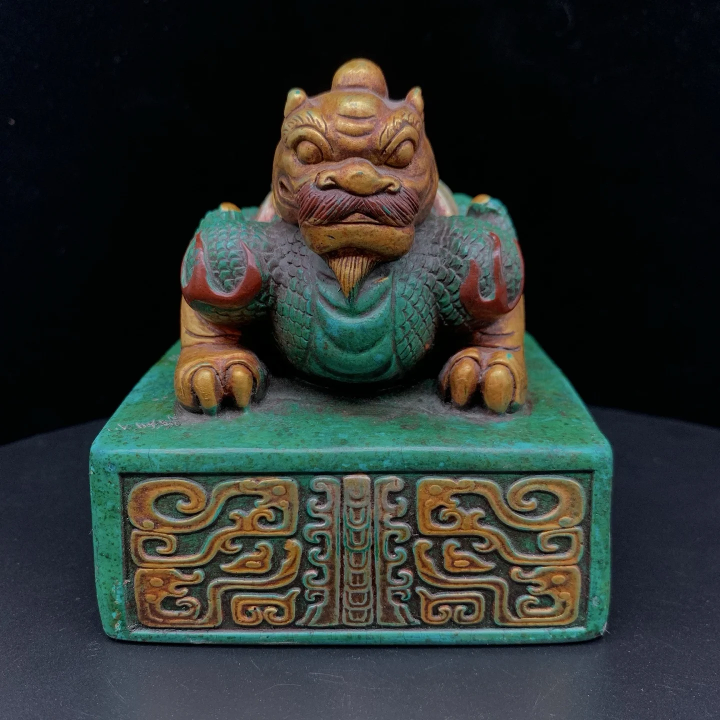 Retro turquoise painted gold beast town house seal home porch office Feng Shui desktop ornaments