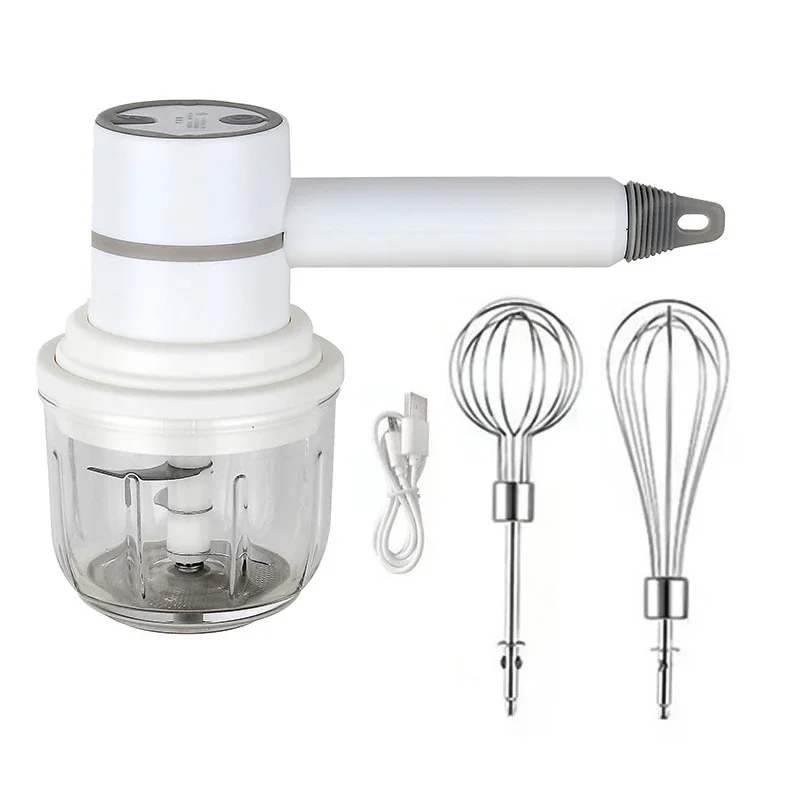 Wireless Handheld Whisk Chopper Grinder Milk Frother - USB Rechargeable Food Processor