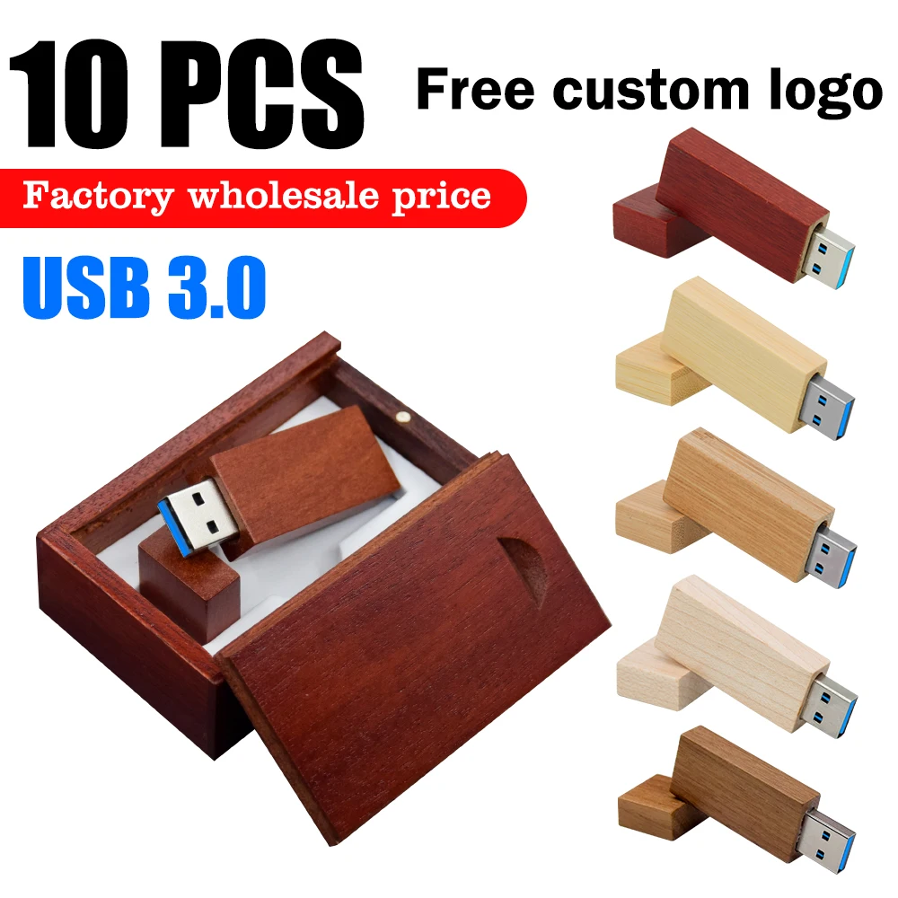 

10PCS LOT Wooden Box USB 3.0 Flash Drives 128GB Free Custom Logo Pen Drive 64GB High Speed Memory Stick 32GB 16GB 8GB 4GB Usb