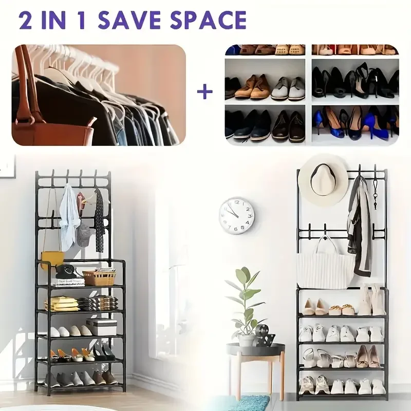 5-layer multifunctional metal hanger with 8 double hooks - a space saving storage solution suitable for entrances, living rooms,