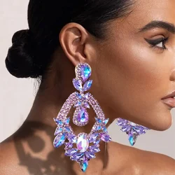 Luxury Purple Exaggerate Dangle Earrings Oversized Accessories Elegant Lady Water Drop Large Rhinestone Earrings Party Jewelry