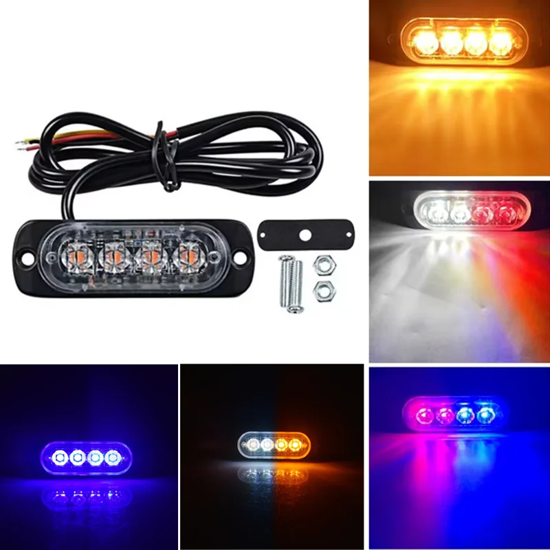 

4LED 12V-24V Strobe Lights Car External Emergency Flashing Indicator Light Truck LED Tail Rear Lamps Grille Strobe Light