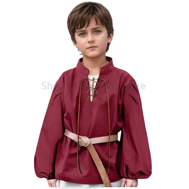 

Halloween For Boys Long Sleeves Medieval Children Knight Warrior Costume Cotton Tunic Pirate Cosplay Tops Long Shirt