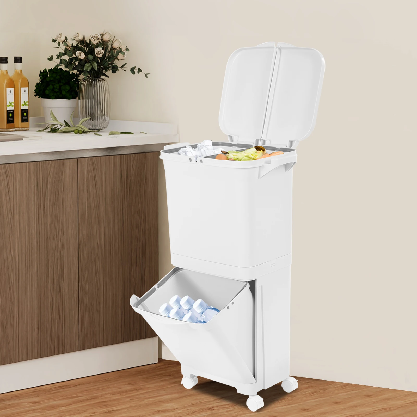 Weißer 45-Liter-Mülleimer aus PP, klassifiziert, Küchen-Mülleimer, Sortier-Mülleimer, vertikaler Mülleimer für Küchen, Schlafzimmer, Badezimmer – Detail 26