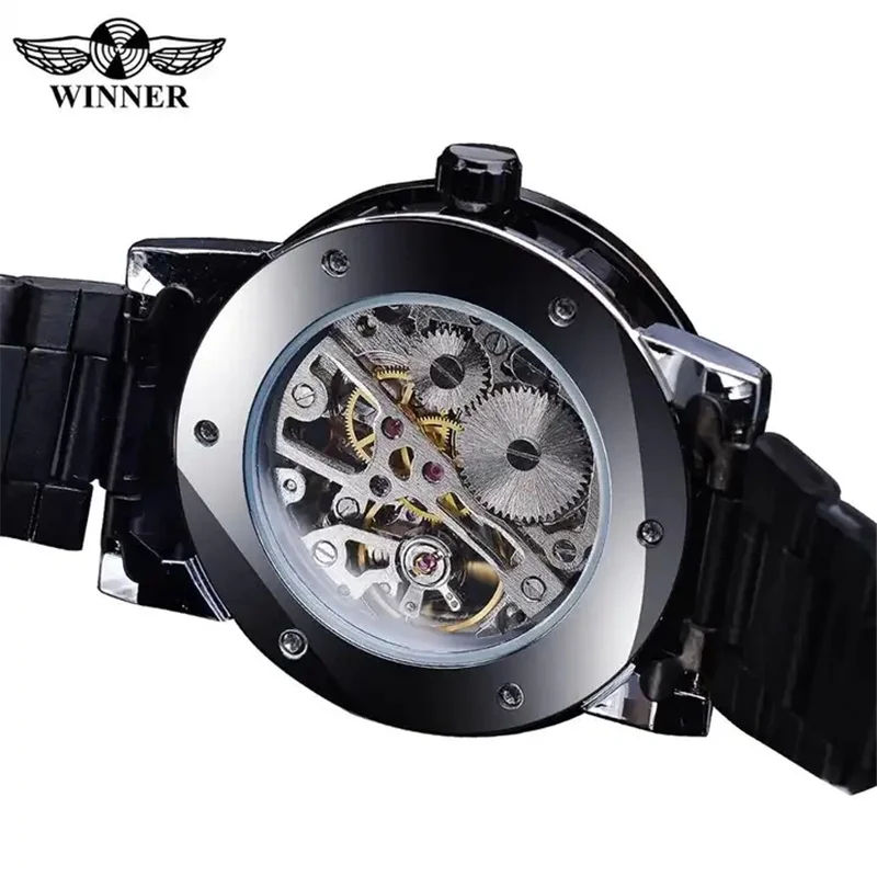 Winner 01B New Mechanical Men Wristwatch Military Army Sport Male Hand Wind Clock Top Brand Luxury Silver Skeleton Man Watch