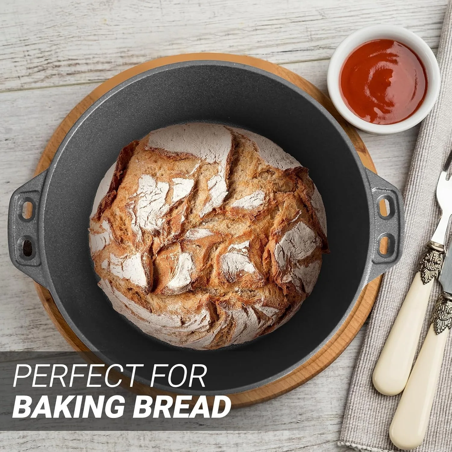 เหล็กหล่อปรุงรสล่วงหน้าหม้อเตาอบดัตช์พร้อมฝาปิดสําหรับการตุ๋น, ย่าง, ทอด, การอบขนมปัง Sourdough, เครื่องครัวตั้งแคมป์,