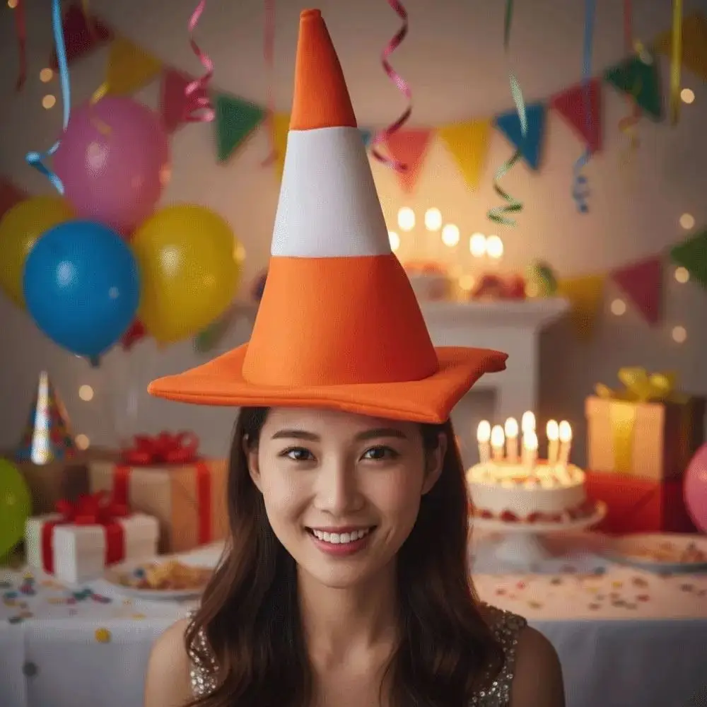 Funny Foldable Design Traffic Cone Hat Performance Stage Hat Conical Hat Role Play Novelty Halloween Hat Stage Performance