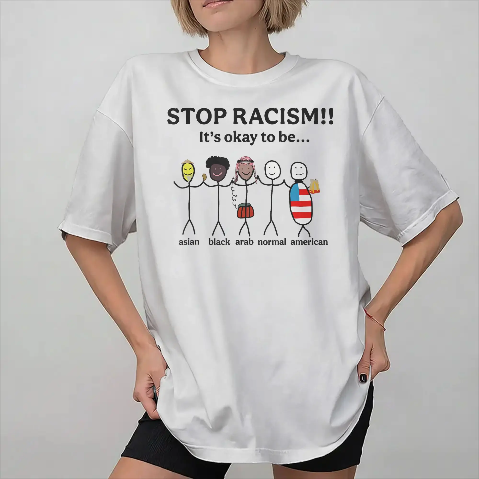 New Arrival Stop Racism It's Okay To Be Asian Black Arab Normal American T Shirt T-shirts Short Sleeve Clothes