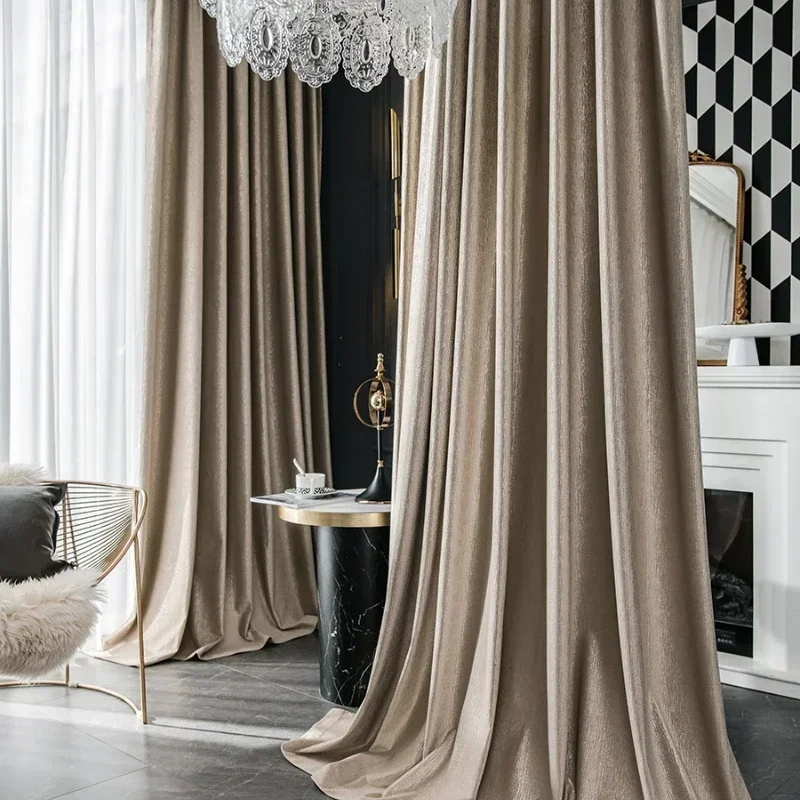 Custom  Size Luxury Texture Velvet Gold Fabric Curtains for Living Dining Room Bedroom Scandinavian Modern Curtainscustomize