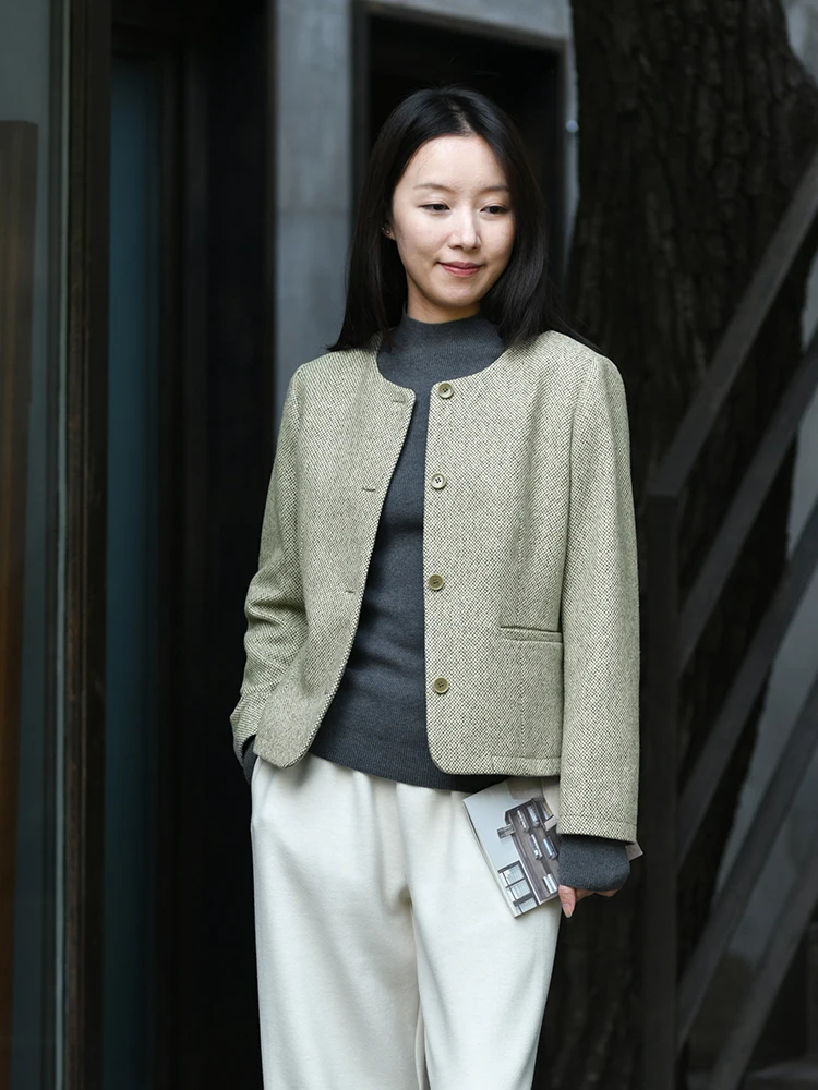 

Classic Artistic ort Coat 24QDA069 Autumn Window Moon Slim Fit Wool Blend round Ne Thiened Ladies Outerwear