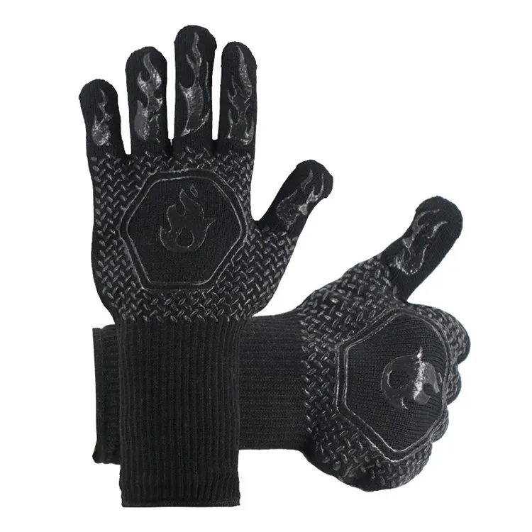 

1 pair Retardant Non-slip BBQ Fire Glove Microwave Oven Gloves Oven Mitts Fireproof 300-500 Centigrade Extreme Heat Resistant