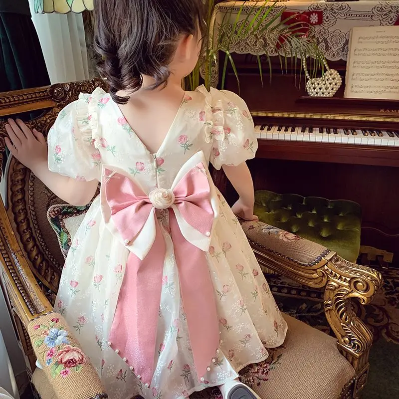 Flower Bubble Sleeves toddler Princess dresses sukienka dla dziewczynki birthday dress for girl robe enfant fille de luxe 90-160