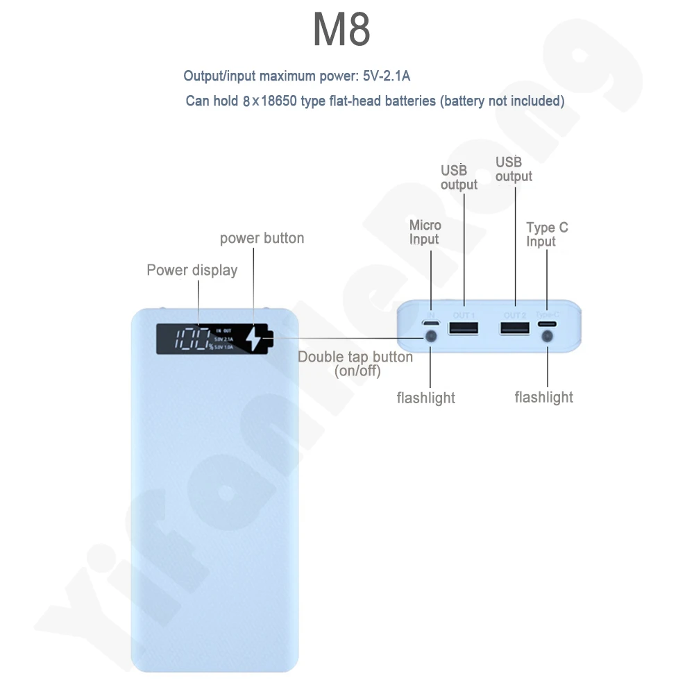 Detachable Fast Charge Mobile Power Bank Shell for iPhone Huawei Xiaomi Samsung DIY Mobile Box 8×18650 Battery Storage Boxes