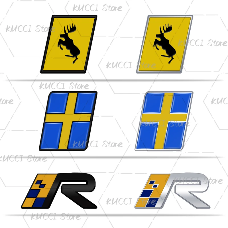 

3D Car Sticker Sweden Flag Prancing Deer R Logo Metal Emblem Badge Decals For Moose Test XC60 XC90 XC40 S60 S80 V40 V50