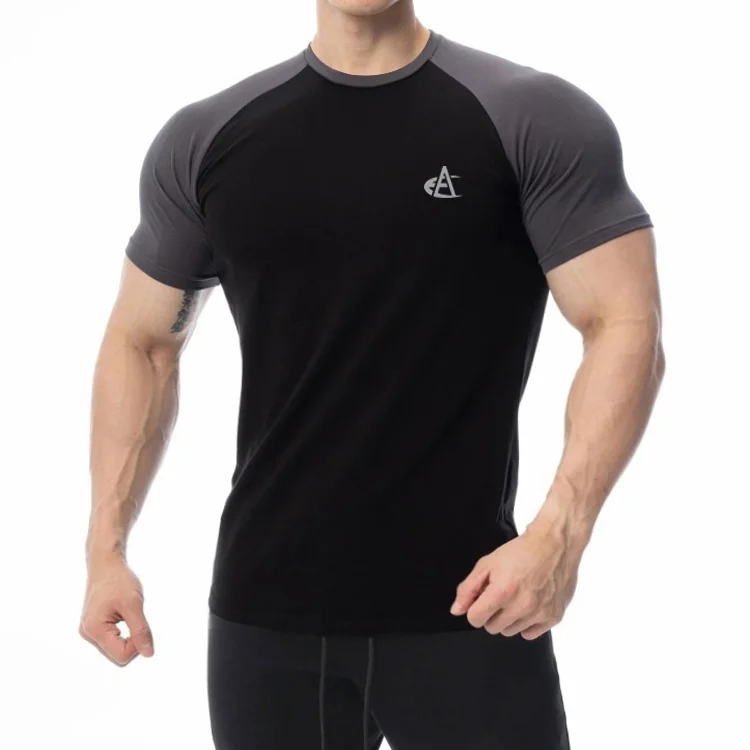 Mens Patchwork T-Shirts Muscle Slim Fit Moisture Wicking Gym Workout Tee Short Sleeveless Fitness Bodybuilding T Shirt