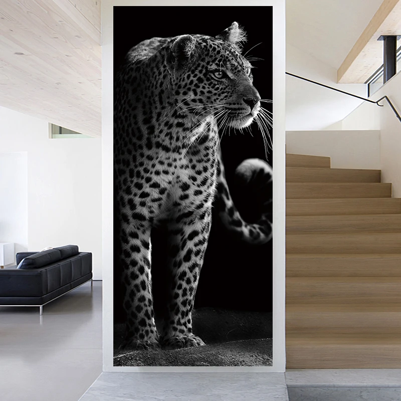 2pcs/set 3D Black Leopard Door Art Mural Wall Sticker Living Room Bedroom Home Decor Poster Peel & Stick Art Mural Wallpaper