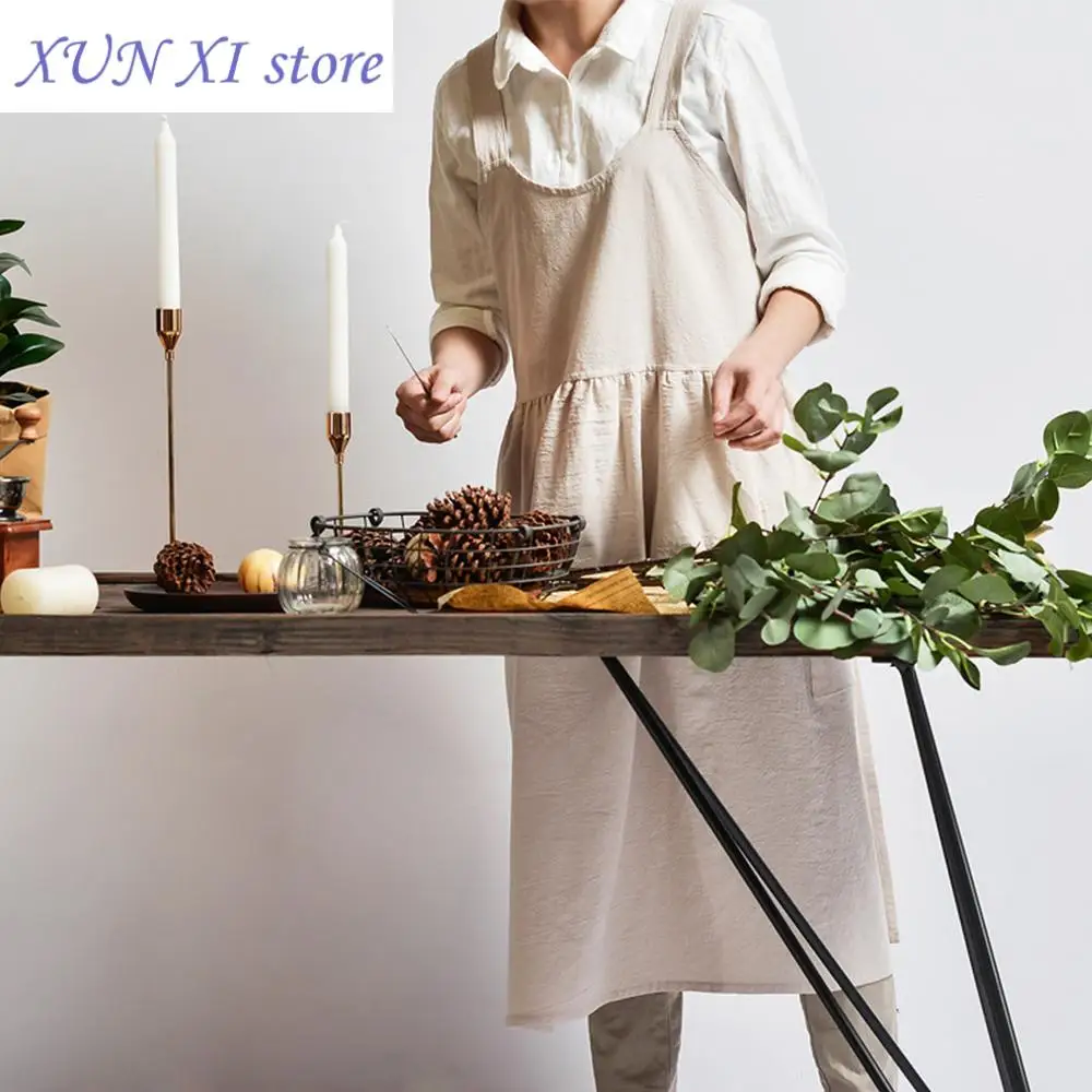 New Pinafore Cotton Linen Gardening Coffee Shop Kitchen Aprons Cooking Baking Cleaning Restaurant Stylish Design Florist