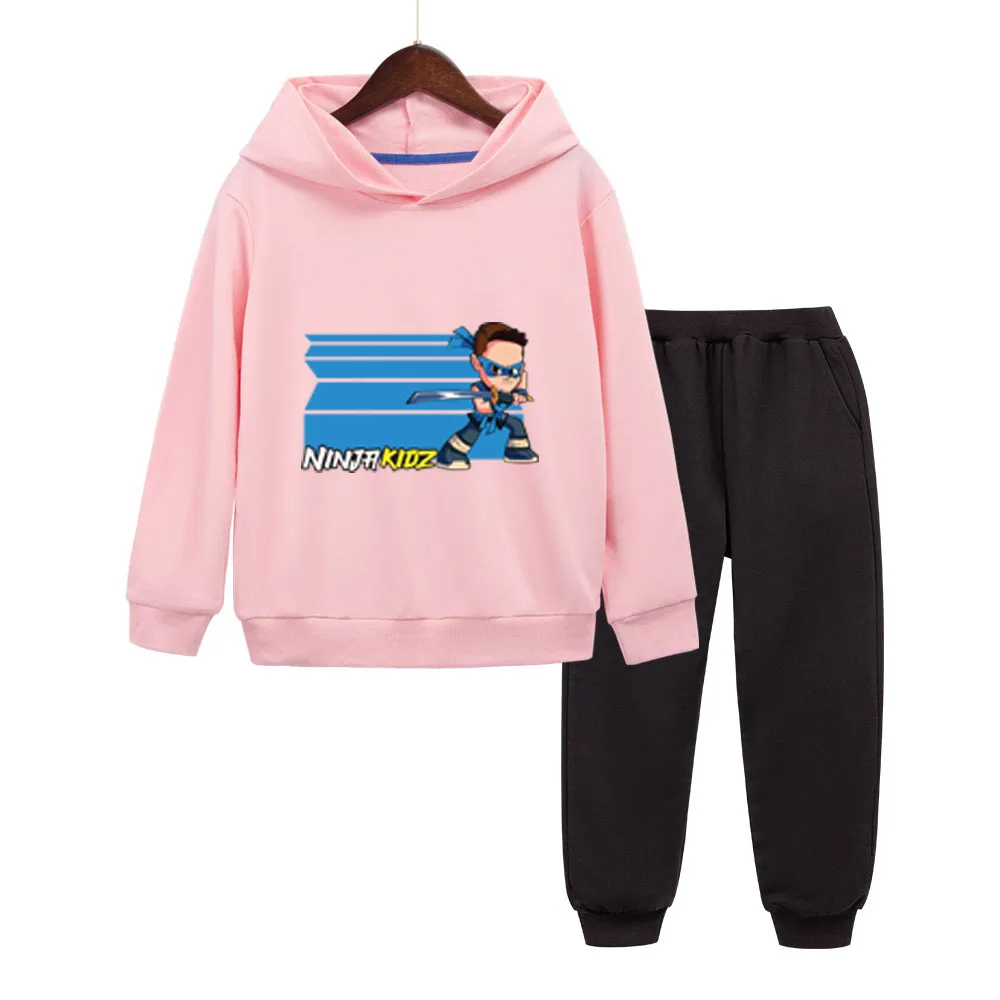 

Cartoon NinjaKidz Pink Hoodies Pants Suit 2Pcs Mystery Ninja Cotton boy girl Pullover Sweatshirts two-piece Casual Kids clothes