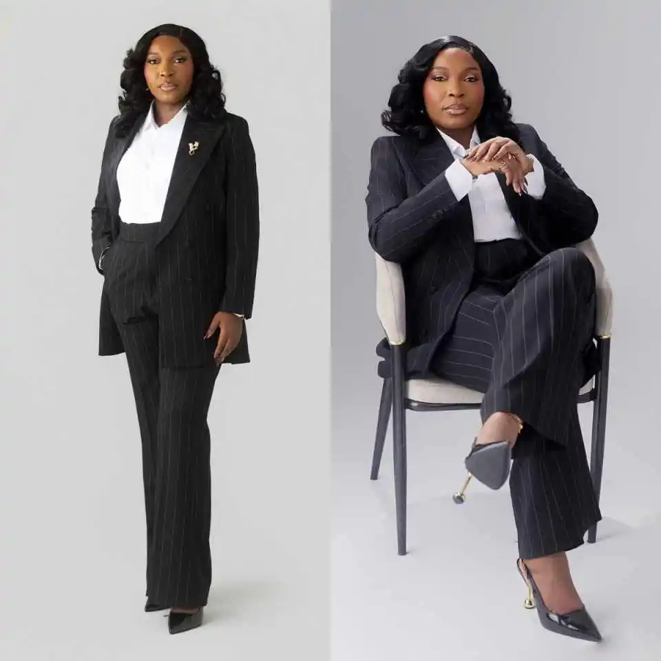 Plus Size Women Pants Suits Striped Graduation Ceremony Attire Birthday Party Wear 2 Pieces Customized Formal Business
