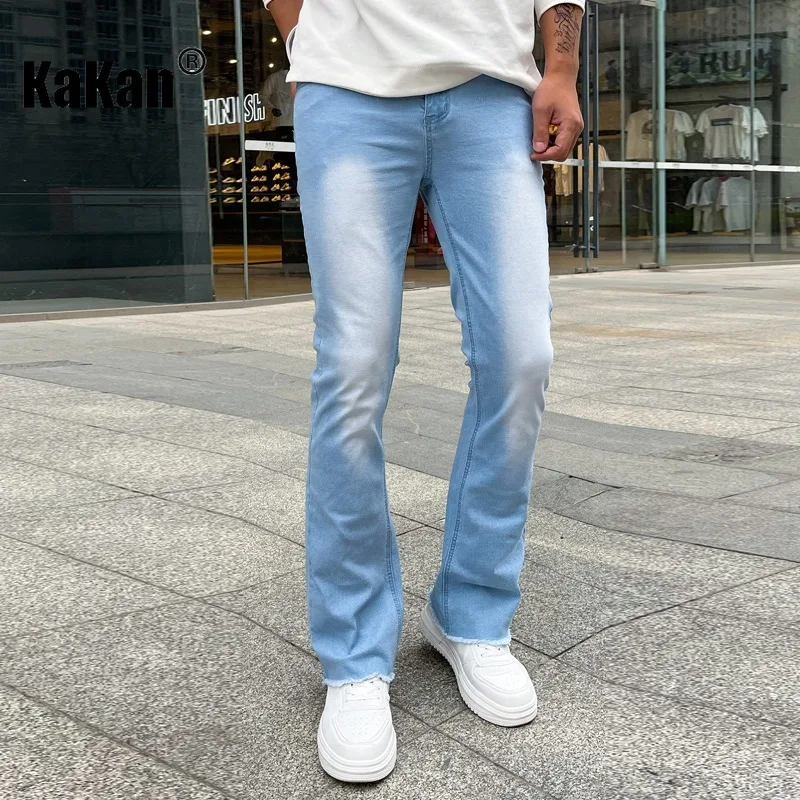 Kakan - High Quality European and American Jeans Men's Elastic Tight Small Horn Jeans Blue Light Blue Black Jeans