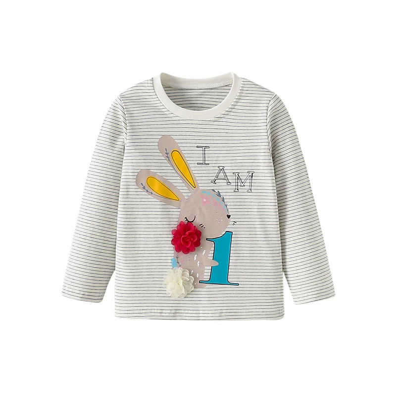 Jumping Meters 2-7T Long Sleeve Girls T Shirts Striped Bunny Kids Autumn Spring Kids Clothes Fashion Toddler Shirts Tops