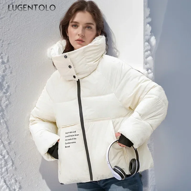 

Женские повседневные парки 2025, утепленное теплое пуховое хлопковое пальто, модная свободная куртка с воротником-стойкой и капюшоном, элегантная праздничная одежда