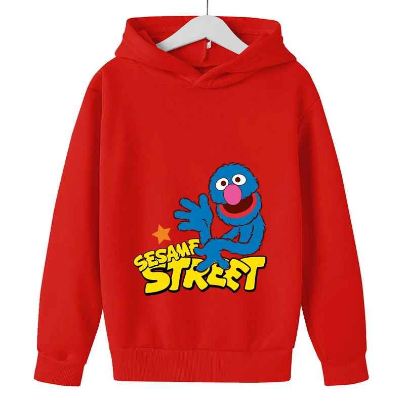 2024 Girls and Boys hoodies Kids Sesame Street Cartoon Printed Cookie Monster Fun Spring and Autumn clothes ages 1-14