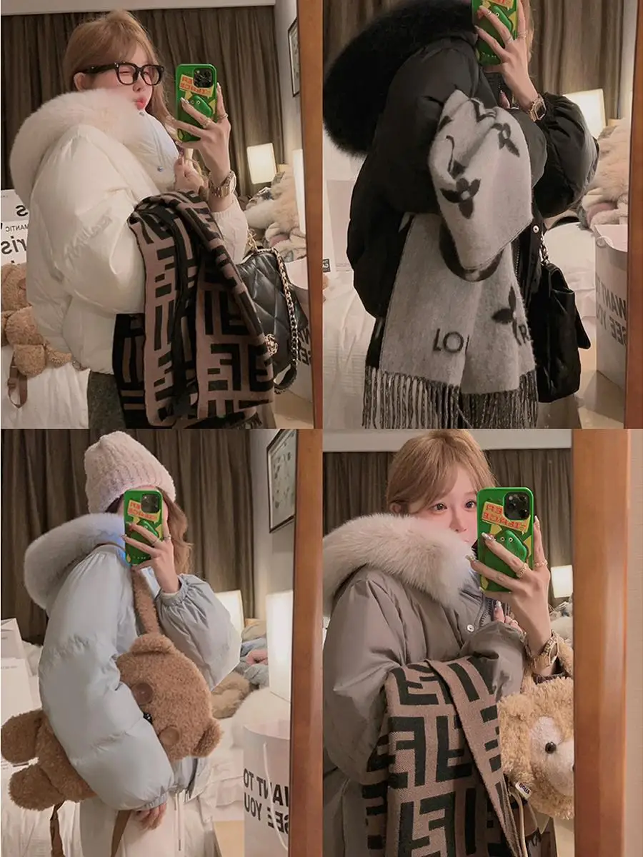 

Yukiss White Real Fur Collar down Jacket 90 White Duck down Short Style Women's Fashion Korean Version Commute Style