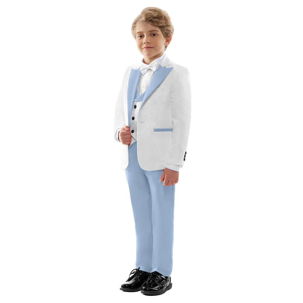 Top Quality Formal 4PCS Suit For Boys Classic Sky Blue Suit Set Smart Single Breasted Boy\'s Suit Blazer Vest And Pants For Party