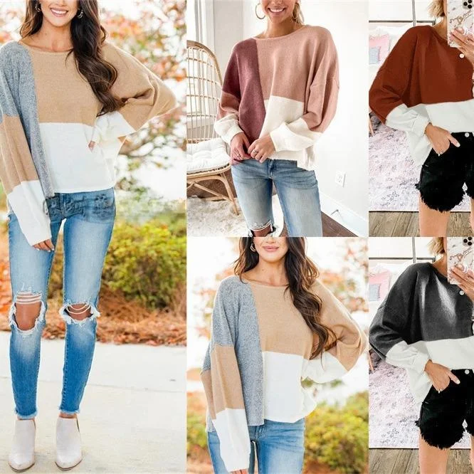 

Женский вязаный лоскутный свитер с круглым вырезом на бретельках Ba, осенне-зимний комплект одежды Faion Long Sve, ансамбль