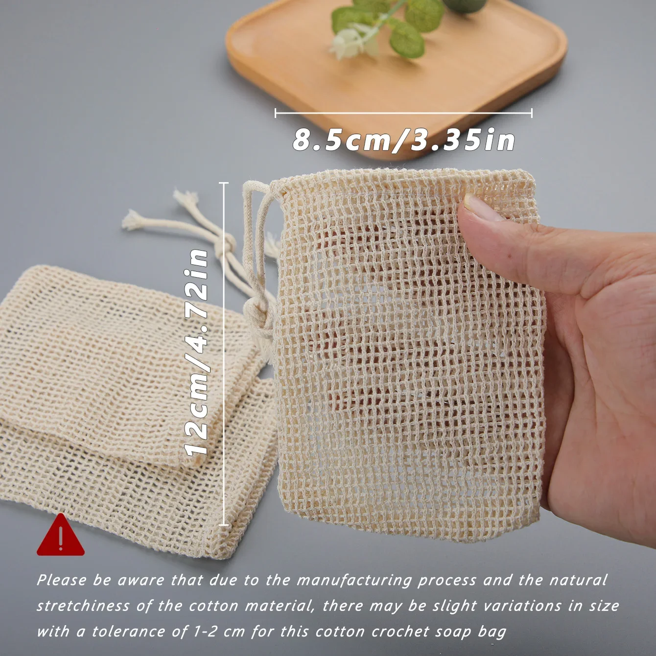 Saco de algodão natural para economizar sabonete, 3 peças, ecológico, feito à mão, bolsa de malha de algodão para limpeza corporal e cuidados com a pele