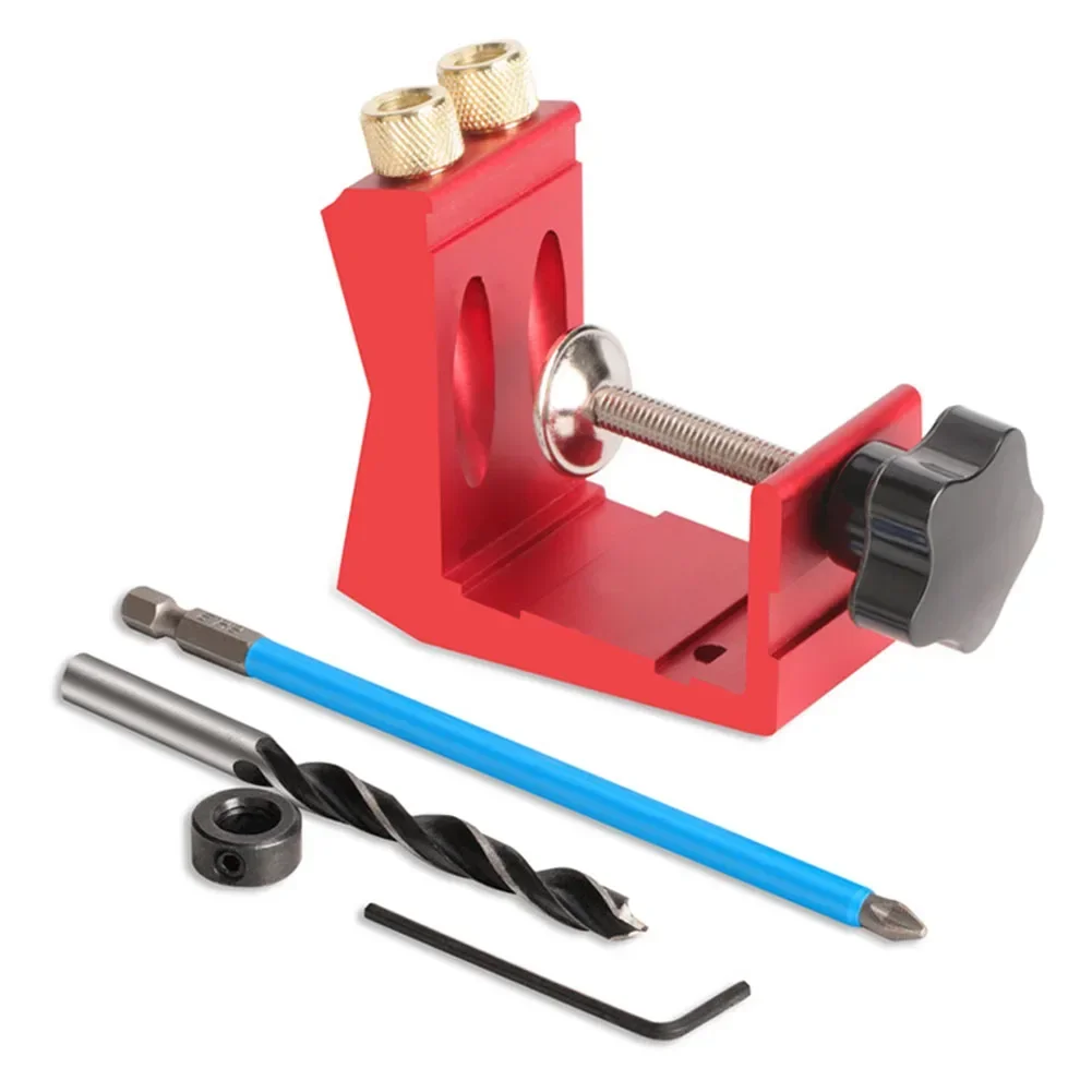 Pocket Hole Jig,Two Hole Wood Jig System Kit With Drill Guide And Step Drill Bit And Wooden Plugs And Screws For Joinery Work