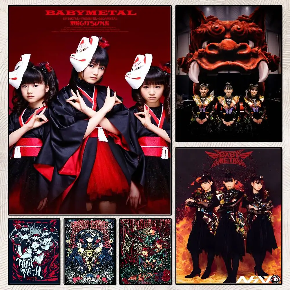 B-Babymetal Pop Group Music Star Poster HD posters Self-adhesive waterproof ideal for living room bedroom bar decoration