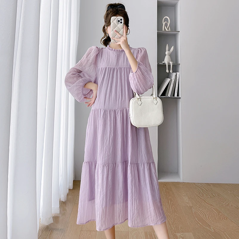 9706# Autumn New Arrival Korean Fashion Maternity Long Dress Elegant Sweet Loose Straight Clothes For Pregnant Women Pregnancy