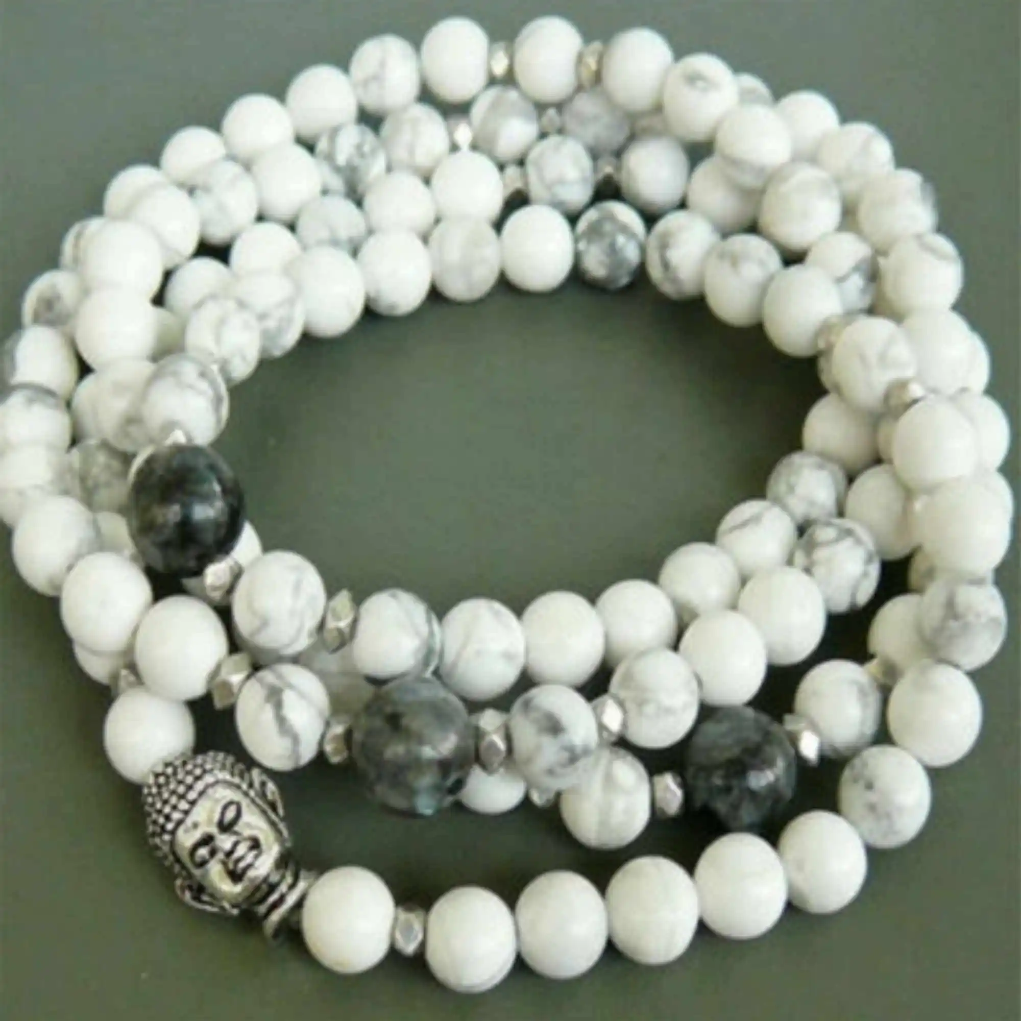 6mm Natural 108 knot white turquoise gemstone beads necklace Men Fragrant Stones Japa Wear Cuff Prayer