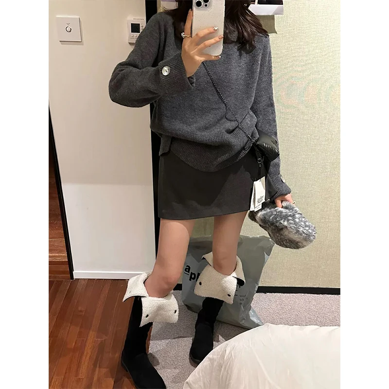 MosesQueen High Waist Black  Skirt Early Autumn Style Prevent Exposure Slim A-Line Bodycon Skirt Women's Fashion