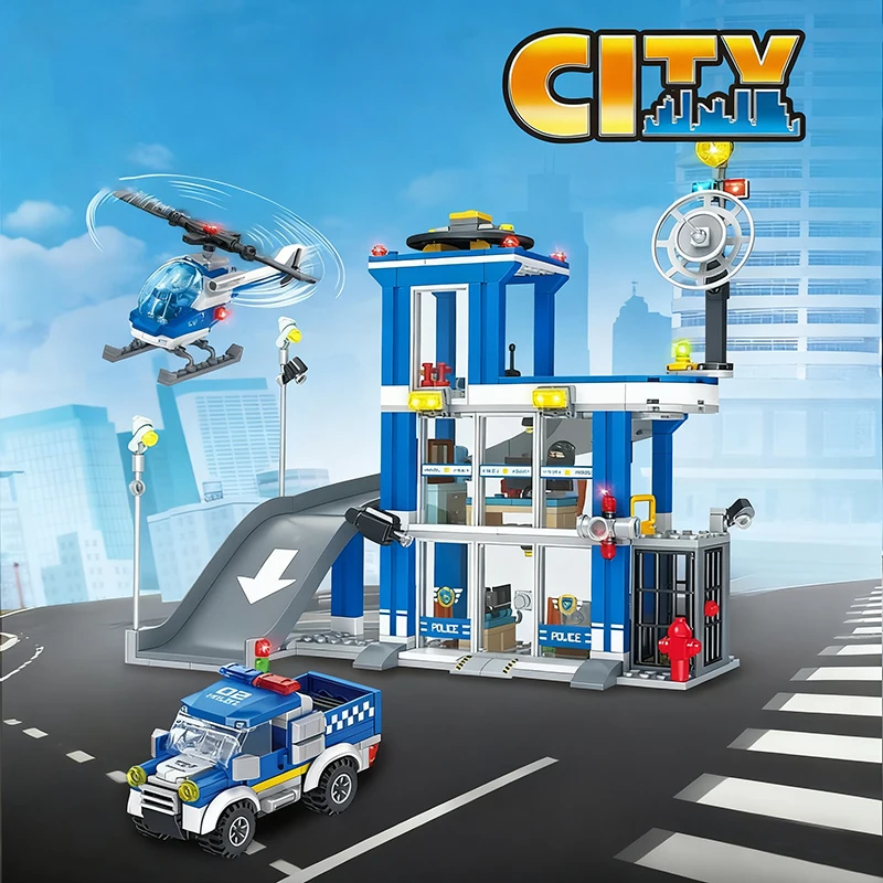 مجموعة مكعبات بناء محطة الشرطة SWAT - مركز إنفاذ القانون في المدينة الحديثة مجموعات العمارة المعيارية ألعاب الطوب هدية للأطفال MOC #5